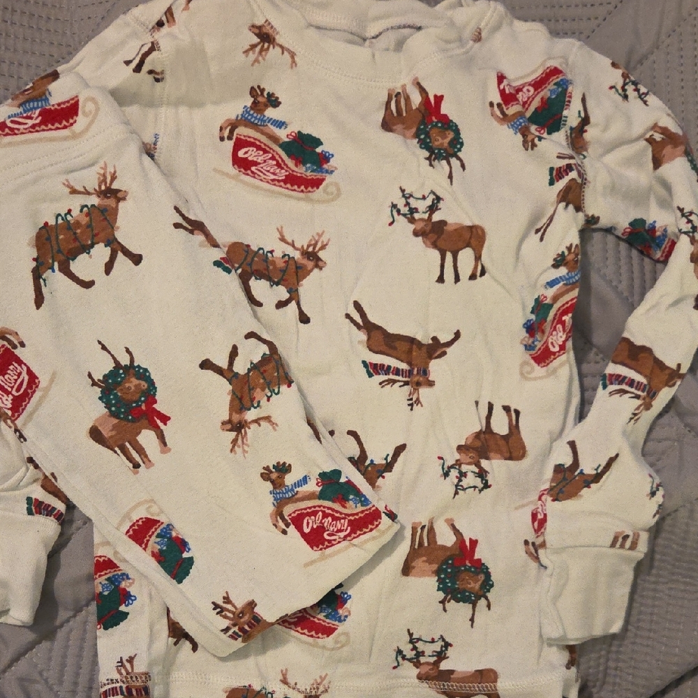 Old Navy Boys's Festive Cream PJs with Reindeer Print